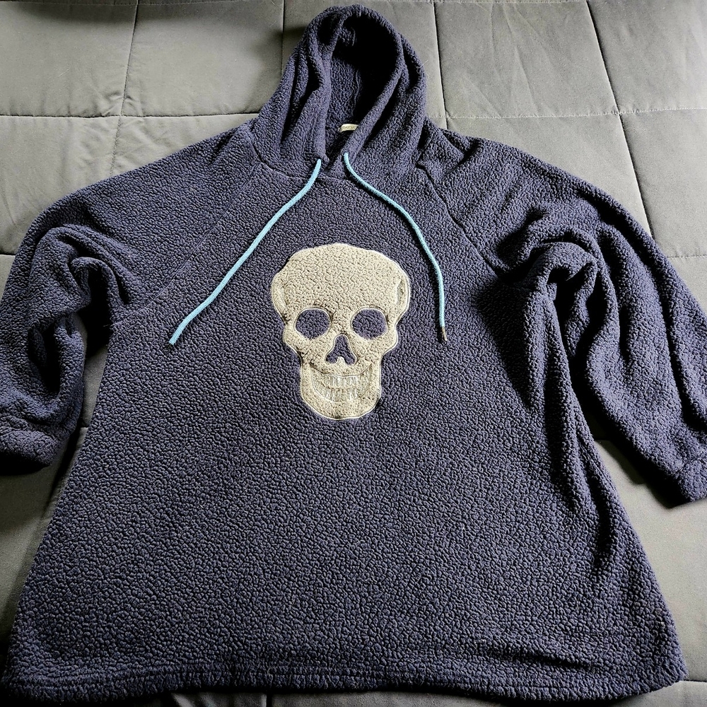 Navy Blue Oversized Hoodie with Skull Design